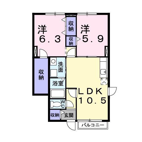プラシード ガーデンE(2LDK/1階)の間取り写真