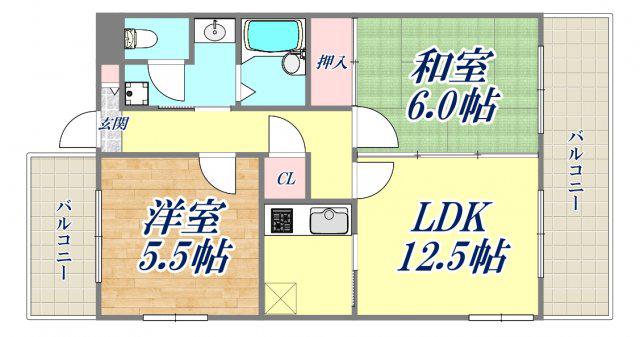セラヴィ山手(2LDK/9階)の間取り写真