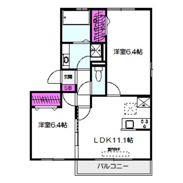 ヴァーチュアスハミテージ(2LDK/2階)の間取り写真
