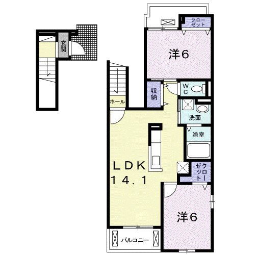 ディアコート二見I(2LDK/2階)の間取り写真