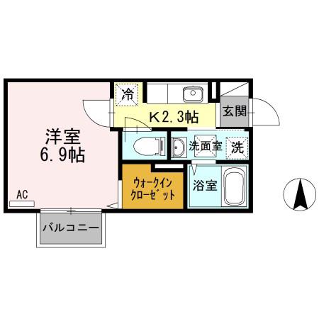 サウスフィールド(1K/1階)の間取り写真