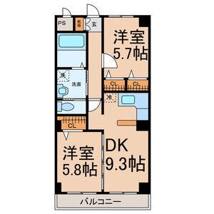 クレセール松岡Ⅱ(2DK/2階)の間取り写真
