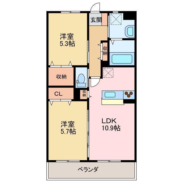 アンフィニ中萩(2LDK/3階)の間取り写真