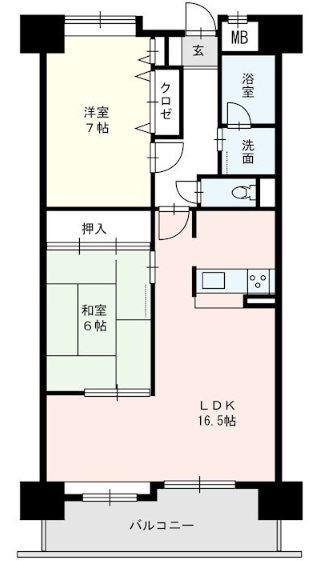 サバーブ比恵(2LDK/3階)の間取り写真