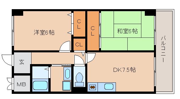 パレス入江(2DK/4階)の間取り写真
