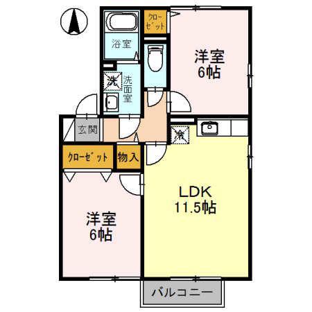 プランドール賀茂B棟(2LDK/2階)の間取り写真