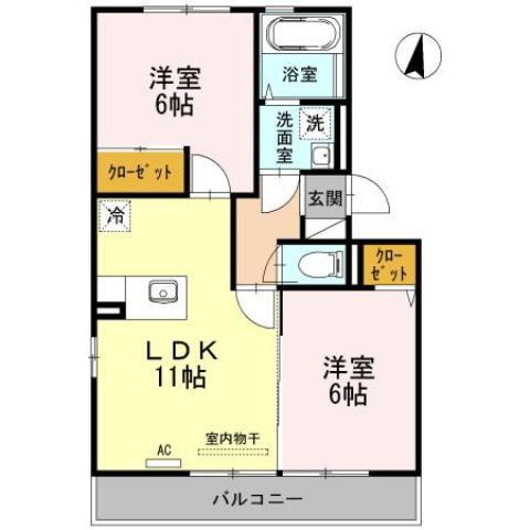 ラ・カーサ ミーア B棟(2LDK/2階)の間取り写真