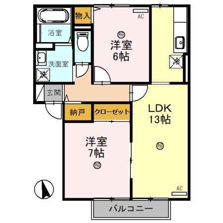 パティオドリームB棟(2LDK/2階)の間取り写真