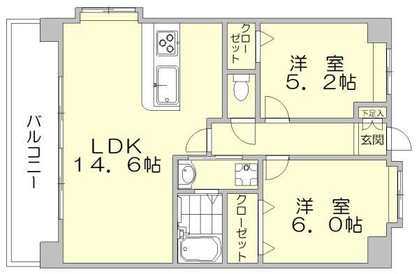 グランデール・ミマナ(2LDK/4階)の間取り写真