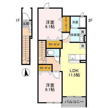 グラツィアC(2LDK/1階)の間取り写真