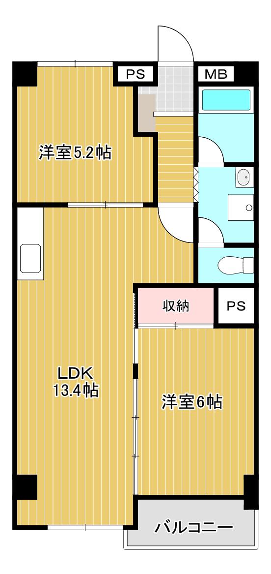 城野駅前ビル(2LDK/4階)の間取り写真