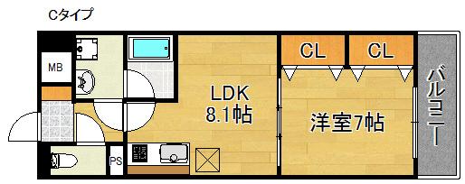 フランディルりんくうII(1DK/2階)の間取り写真
