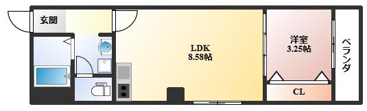 キャトルセゾン豊中本町(1LDK/1階)の間取り写真