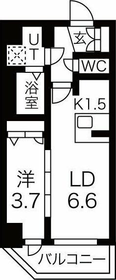 メイクス上前津III(1DK/6階)の間取り写真