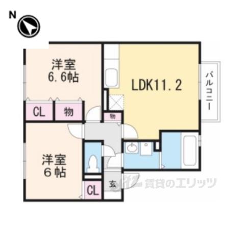 コンフォール・ヴィラ A棟(2LDK/2階)の間取り写真