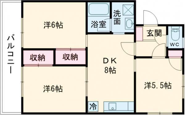 リバーハイツ比島II(3DK/4階)の間取り写真