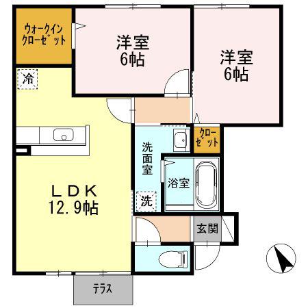 サンブランシュファミーユ A棟(2LDK/1階)の間取り写真