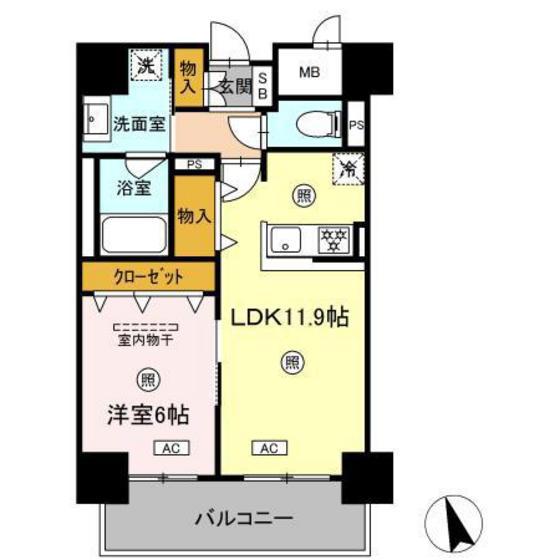 中特ビル(1LDK/6階)の間取り写真