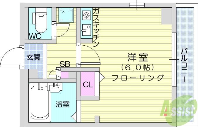 ノーブルシティ(ワンルーム/2階)の間取り写真