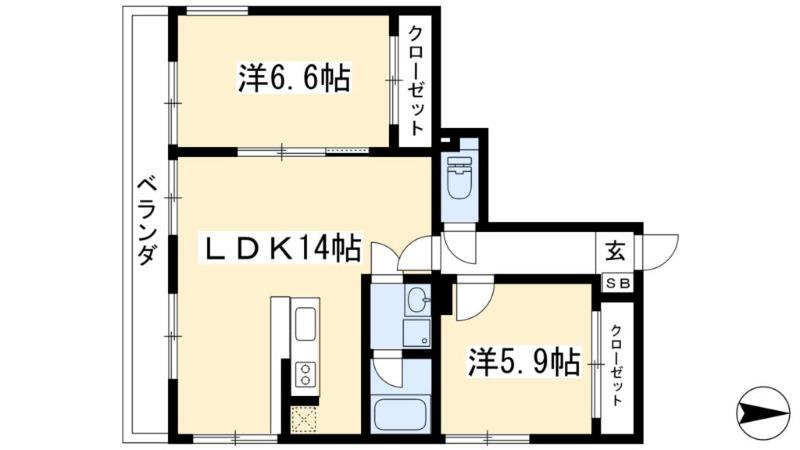 ヴィラ北白川(2LDK/4階)の間取り写真