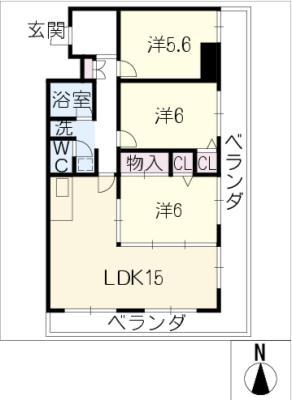 カネマンビル(3LDK/11階)の間取り写真