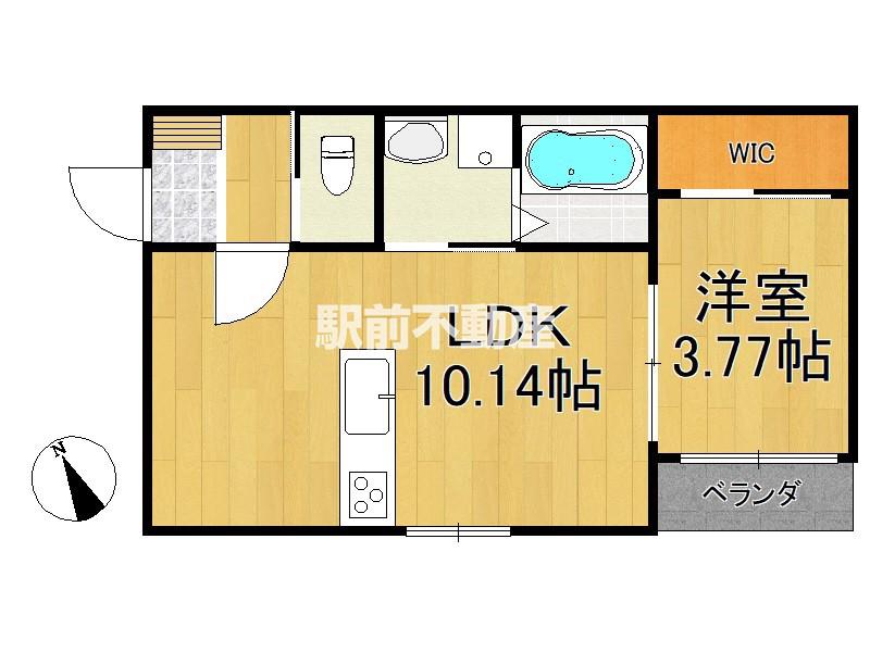 八女市蒲原A棟(1LDK/1階)の間取り写真