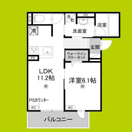 D-RESIDENCE蛍池東町(1LDK/2階)の間取り写真