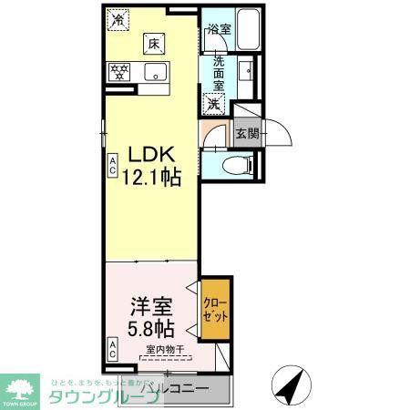 イヴレーア中町(1LDK/1階)の間取り写真