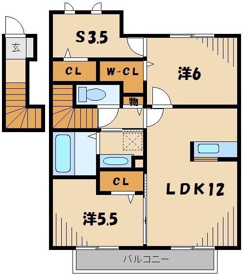 バレーヌ B(2LDK/2階)の間取り写真