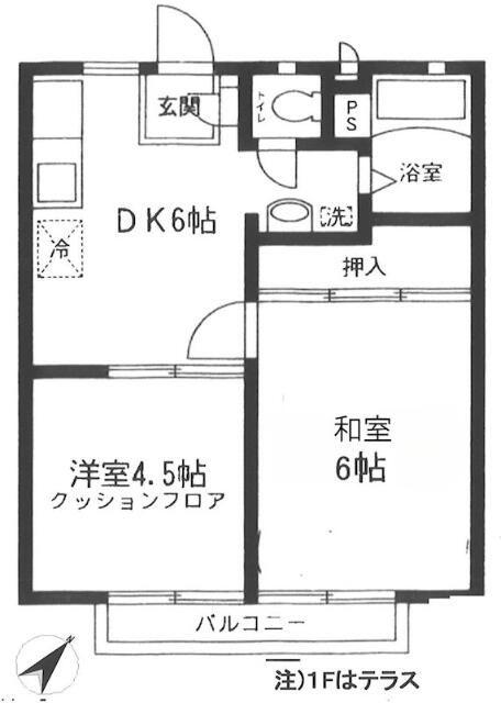 サンビレッジ朝霞(2DK/2階)の間取り写真