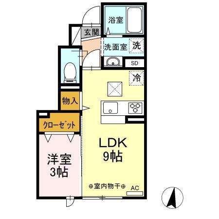 D-ROOM中央(1LDK/1階)の間取り写真