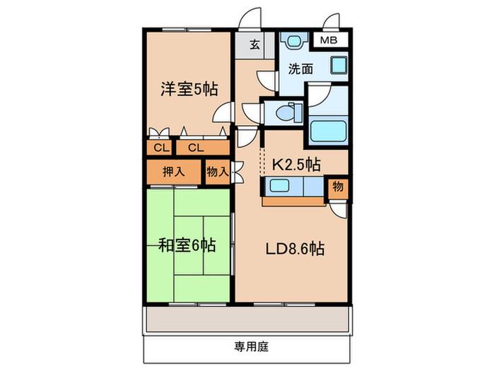 シャンテクレア(2LDK/1階)の間取り写真