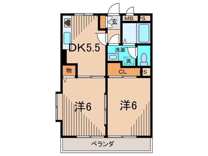 リヴァリー成城(2DK/1階)の間取り写真