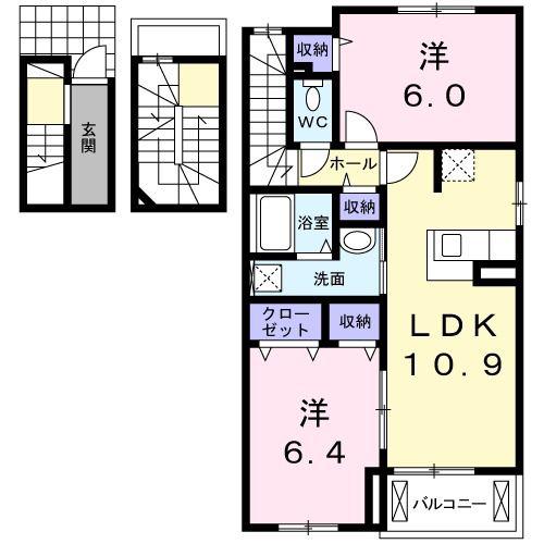 カーサ・フェリーチェ東脇(2LDK/3階)の間取り写真