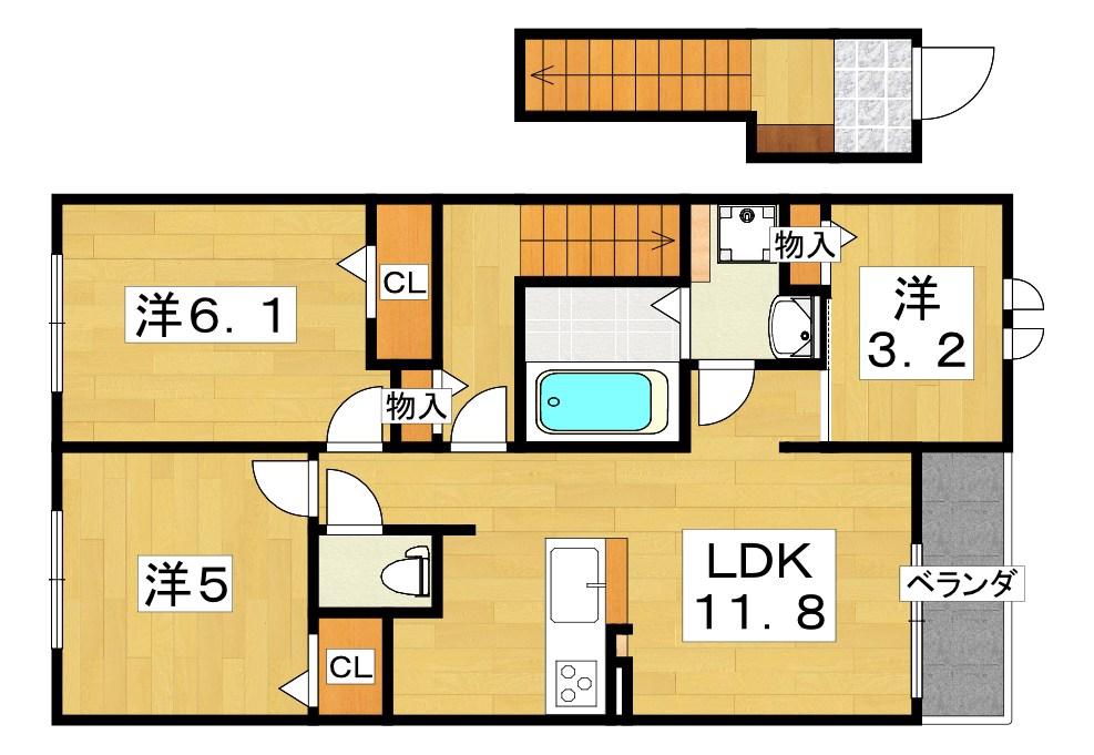 クラ―ル倉治 D棟(3LDK/2階)の間取り写真