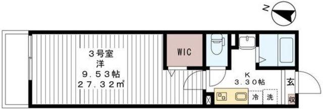 AJ新鎌ケ谷Ⅱ(1K/3階)の間取り写真