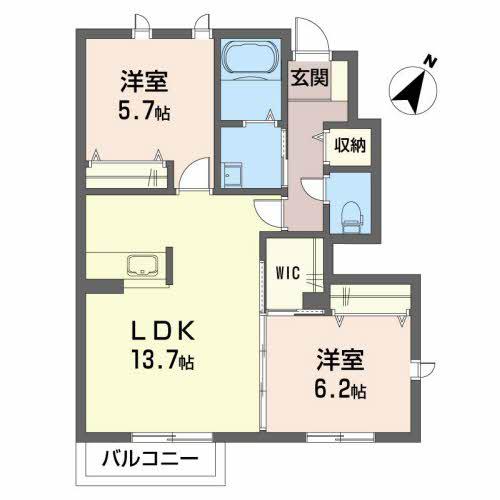 グランシャリオB(2LDK/1階)の間取り写真