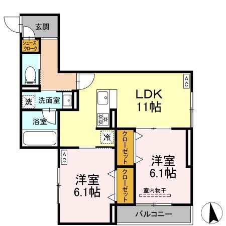 スリジエ(2LDK/2階)の間取り写真