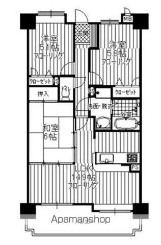 エクレールイースト西新(3LDK/4階)の間取り写真
