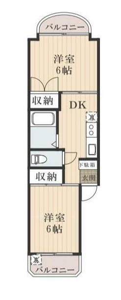 グランヴィル川越シティ(2DK/2階)の間取り写真