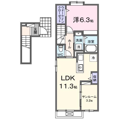 エテルノ フィオーレ(1LDK/2階)の間取り写真
