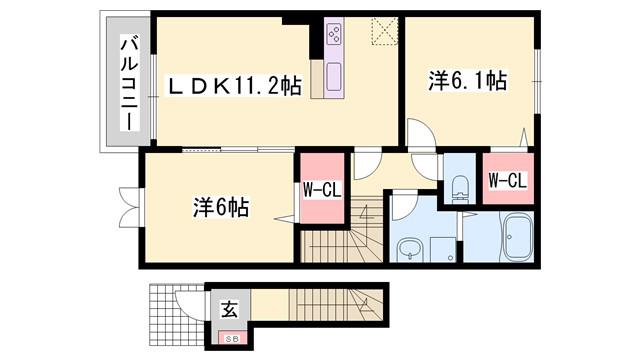 パジェール トロワB(2LDK/2階)の間取り写真