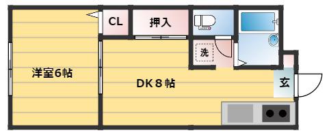 ハイツプリズムC棟(1DK/2階)の間取り写真