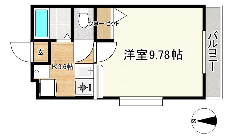 仙台北学園川平(1K/2階)の間取り写真