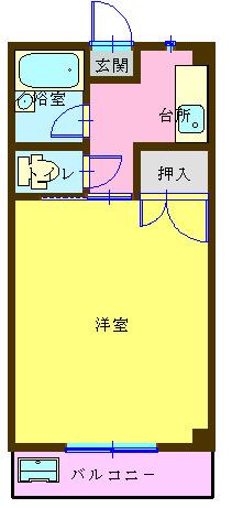 ニューヒルズ稗田(1K/2階)の間取り写真