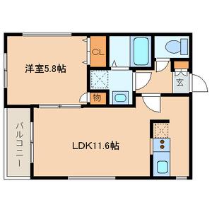 パラディーゾ空港前(1LDK/1階)の間取り写真