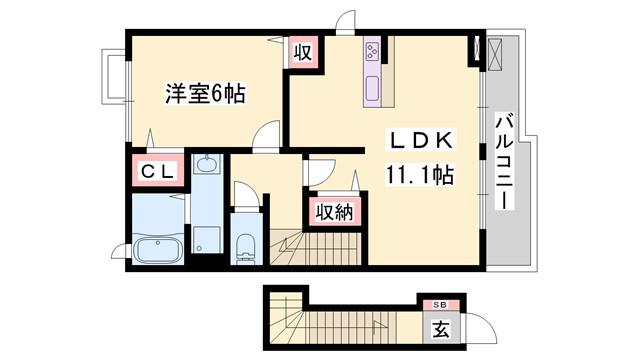 ベルフィオーレ(1LDK/2階)の間取り写真