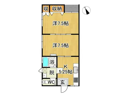 チェリーハイム(2K/2階)の間取り写真