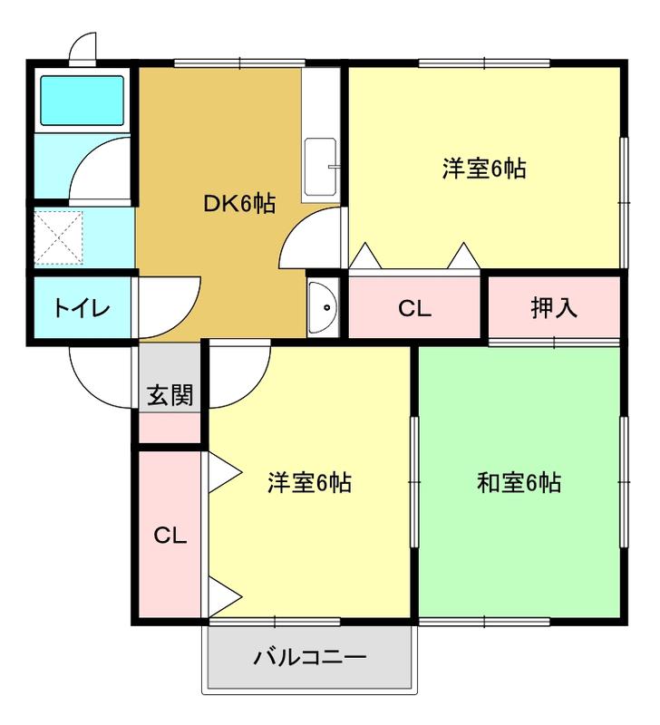 サン・アルルB棟(3DK/1階)の間取り写真