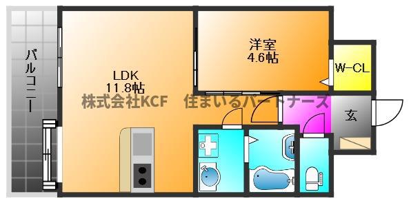 S-RESIDENCE久留米六ツ門I(1LDK/3階)の間取り写真